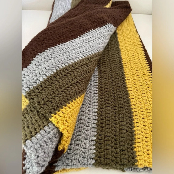 Handmade Multi-Colored Striped Crochet Home Decor Throw Blanket Approx: 49”x49” - Picture 9 of 11